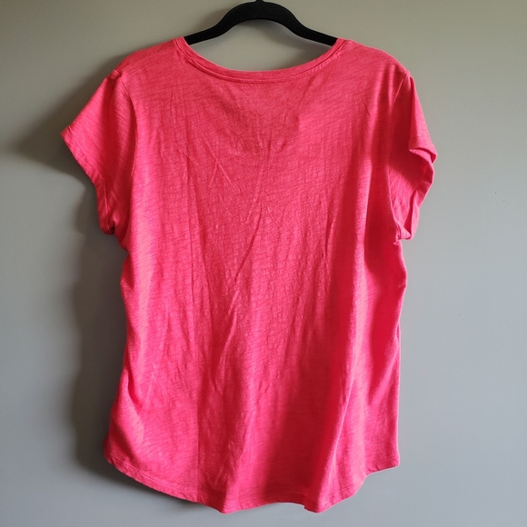 GAP Bright Pink Easy Tee V Neck Short Sleeve Large - Picture 9 of 10